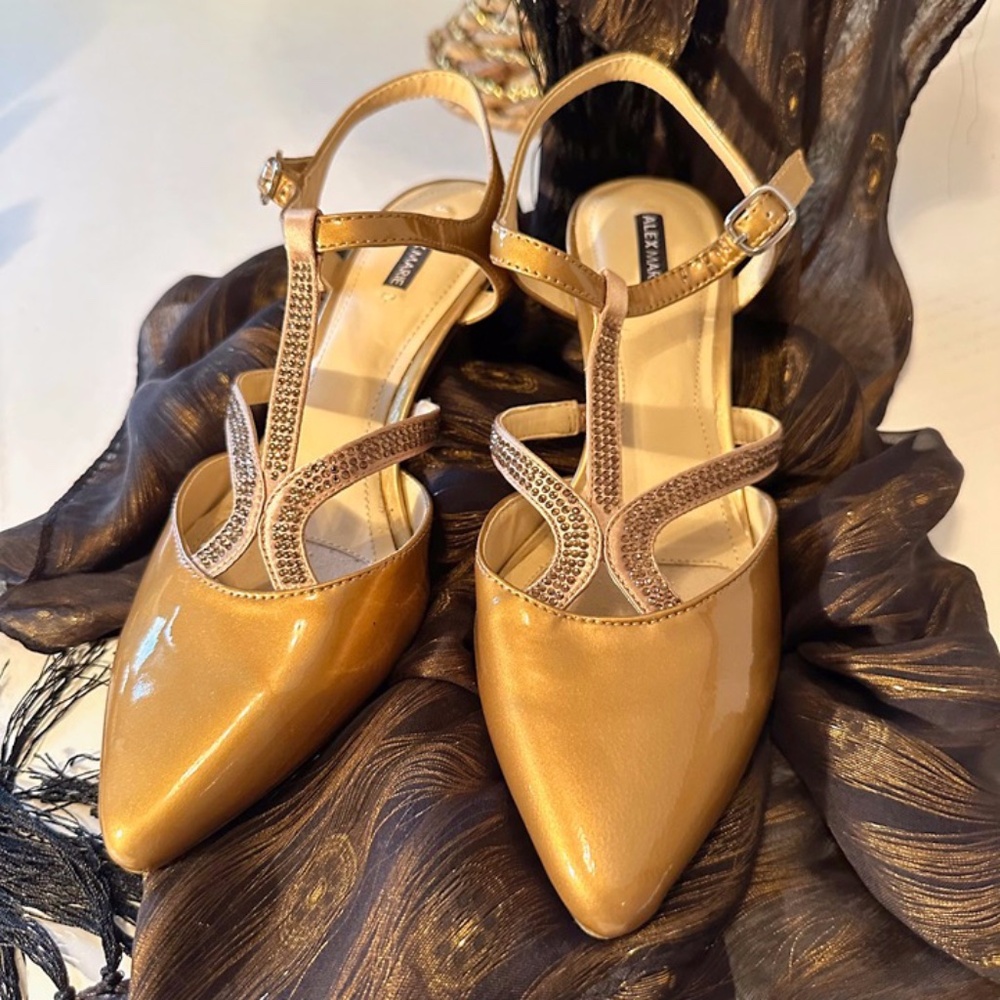 ALEX MARIE Gold Patent Leather Heels